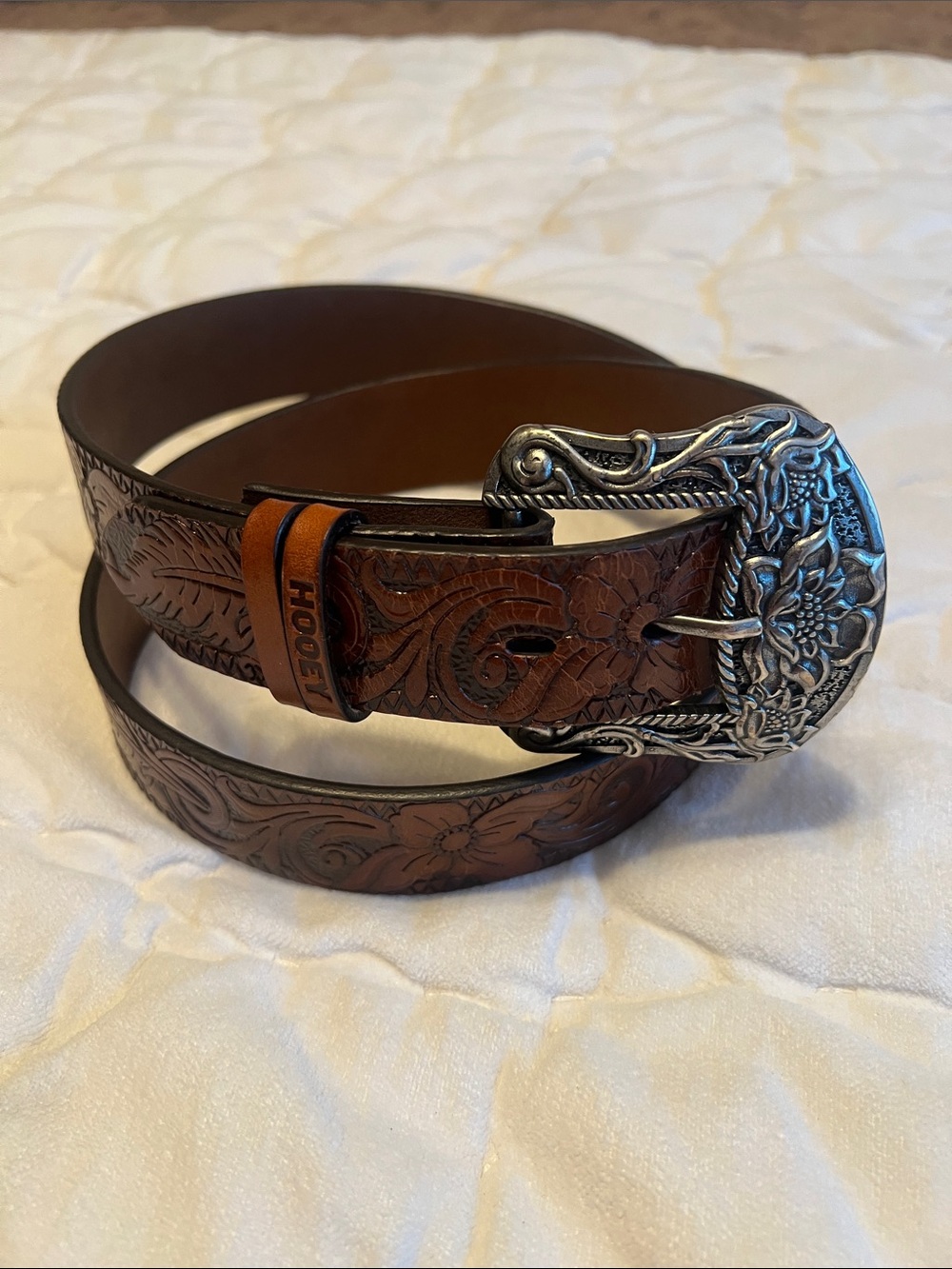 HOOEY leather tooled belt XL